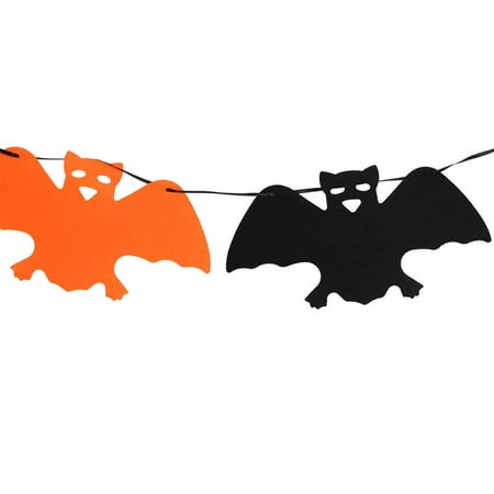Halloween Banner Flag Flags HERCHR Happy Halloween Fabric String Banner Hanging Bunting Flag Garland Decor Party Ornaments(#5), Hanging Flag, String Banner, 9.84in Halloween Non-woven Color Flag (5# bat models) ()