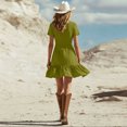thumbnail image 6 of ClodeEU Women's V Neck Short Sleeve Mini Dress,Button Front Ruffle Hem Bodycon Dress Army Green,Women's Plus XXL, 6 of 7