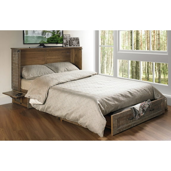 Poppy Queen Size Murphy Bed Cabinet with Storage & Charging Ports
