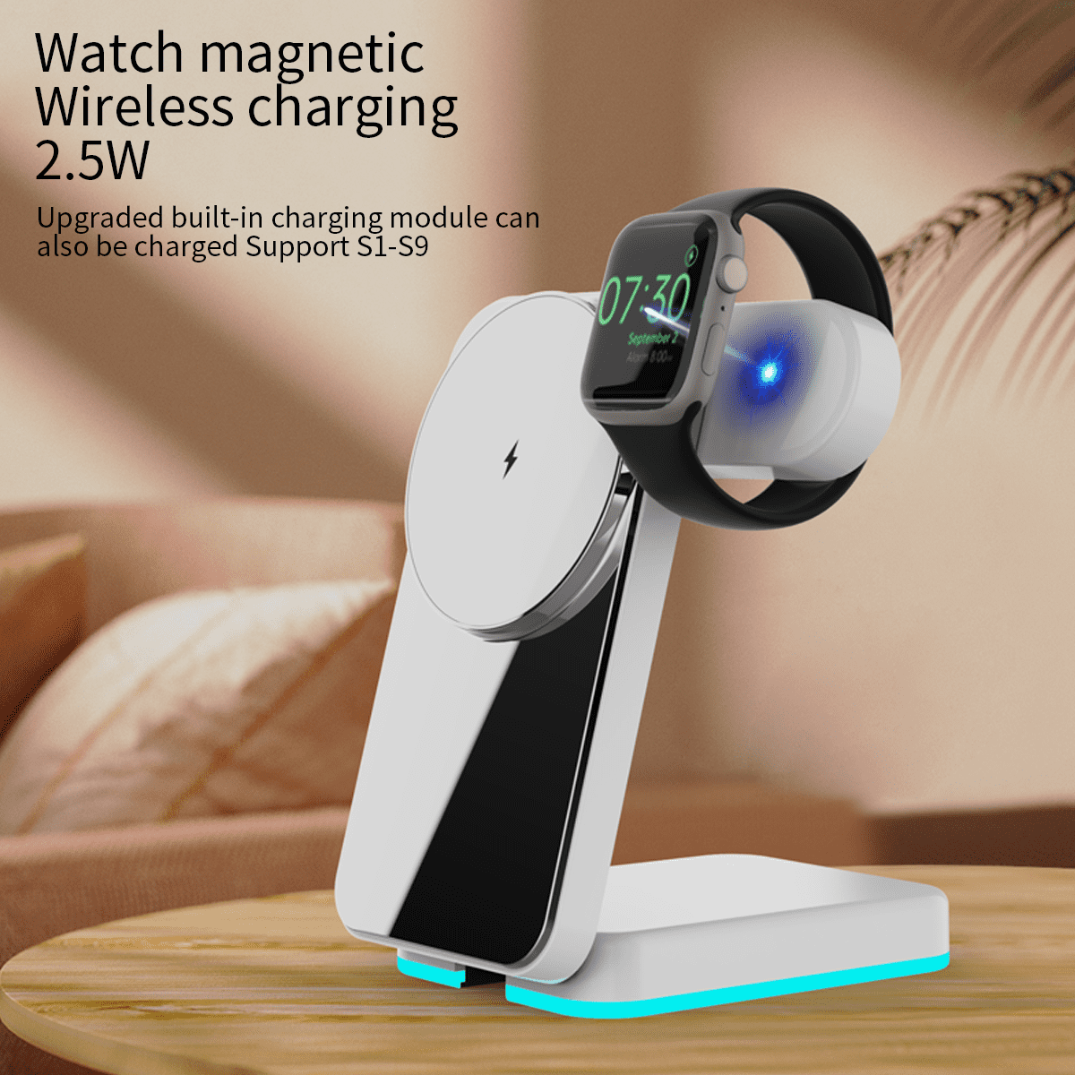 3-in-1 Magnetic Wireless Charging Station for Phone/Earbuds/Watch, 15W Fast Charger, Foldable Stand with RGB Light, Compatible with iPhone 12–17 Series, Includes 1m USB‑C Cable (No Adapter)