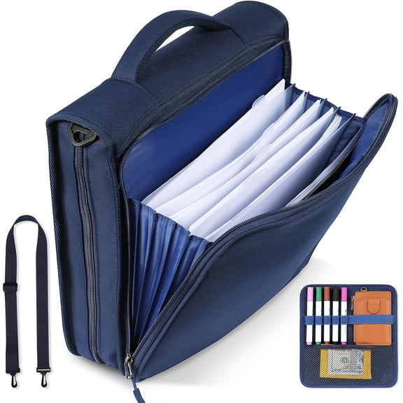 2 Inch 3 Ring Zipper Binder with Strap & Handle(Blue)