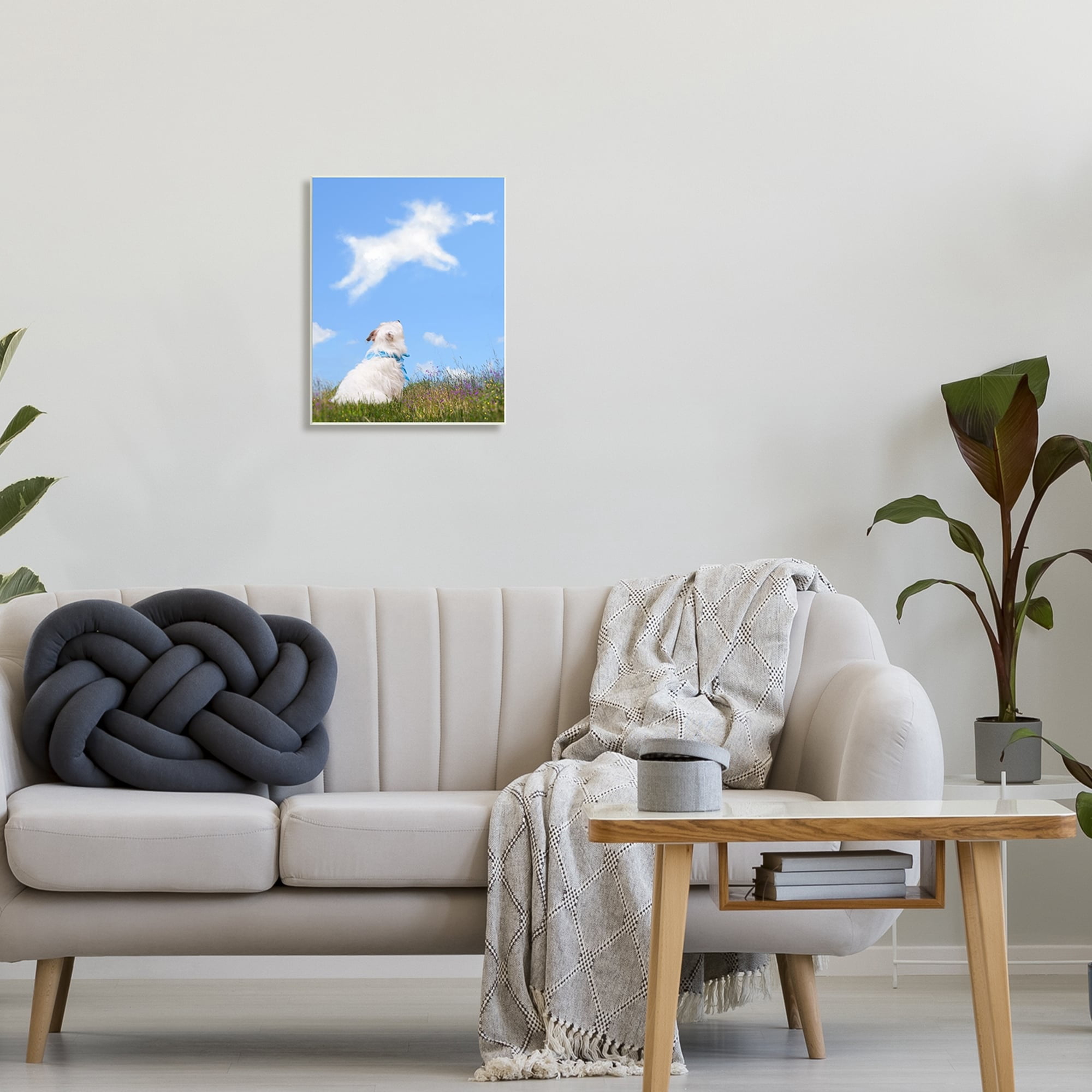 Stupell Industries White Dog Watching Shaped Clouds Chasing Bone Graphic Art Unframed Art Print Wall Art, Design by Michael Quackenbush