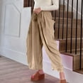 thumbnail image 4 of SELONE Womens Wide Leg Lounge Pants with Pockets Plus Size Lounge Pants Wide Leg Cropped Trouser Loose Casual Long Beach Pants Drawstring Solid Lightweight Khaki L Tall Breathable Summer Clothes, 4 of 6