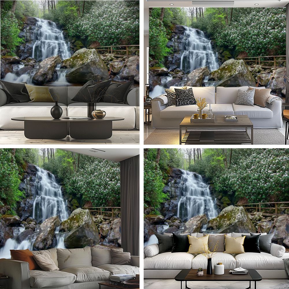 Peel and Stick Wallpaper Laurel Falls Great Smoky Mountains National Park Modern Art Wall Mural Decor Self Adhesive and Removable 69in x 98in