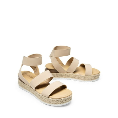 Women s Comfort Elastic Ankle Strap Shoes Espadrilles Wedge Sandals NUDE US size 6.5