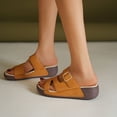 thumbnail image 6 of HomeDM Women's Wedge Sandals Summer Flatform Comfort Plantar Slip On Sandals for Beach Travel, Brown Size 5.5, 6 of 9