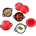 thumbnail image 7 of Bruntmor 8.5oz Oven Safe Mini Cocotte Ceramic Ramekins for Baking, Casserole with Lid (Matte Black w/Red Lid), 7 of 7
