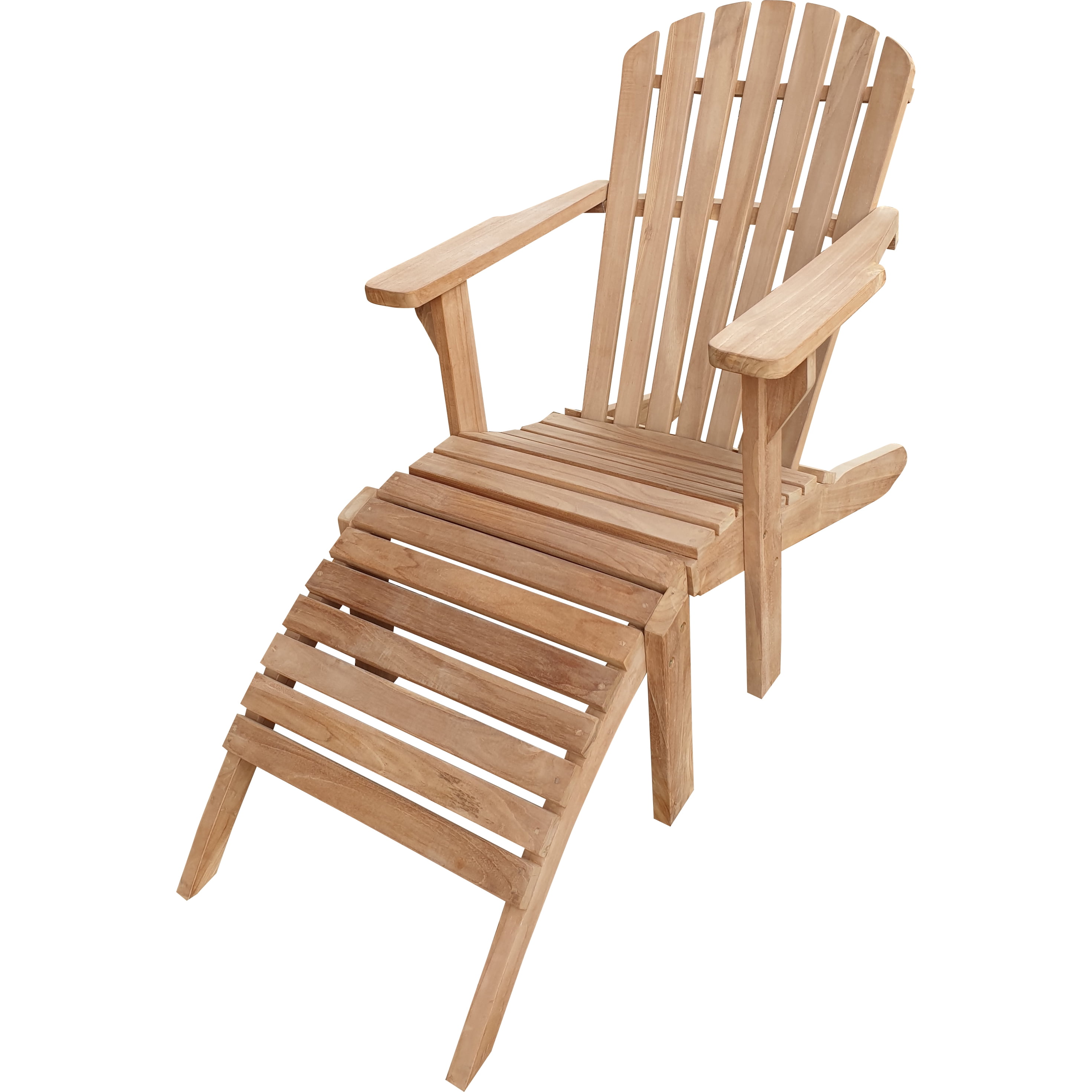 Seven Seas Teak Outdoor Patio Adirondack Chair with Footstool, A-Grade Teak Wood