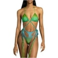 thumbnail image 2 of WREESH Womens Two Piece Swimsuit String Bikini Sets Halter Bicolor Fashion Casual Waist Slim Splicing Printing Bikinis Sets Beach Bathing Suit Green, 2 of 6