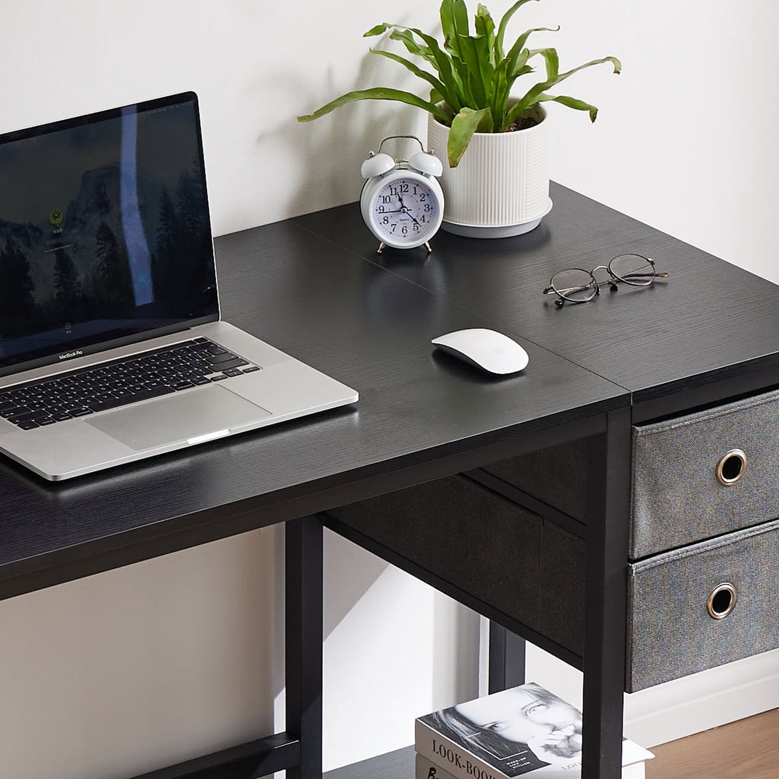 Gianna 40-Inch Laptop Desk with Storage, Home Office Computer Desk， Black