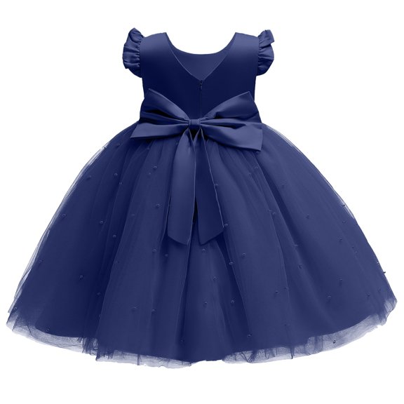 Plus Size Toddler Dress Formal Ruffle Sleeve Satin Dress Crewneck Tulle Flower Girl Dresses for Wedding Elegant Princess Dress Up for Girls 4-6 Gowns and Evening Dresses,Royal Blue 4-5 Years