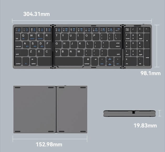 Foldable Wireless Keyboard and Mouse Combo – Bluetooth & 2.4G Dual Mode, USB-C Rechargeable, Portable Travel Set for Laptop, iPad, Tablet, Windows, Android & iOS – Quiet Slim Design, Black