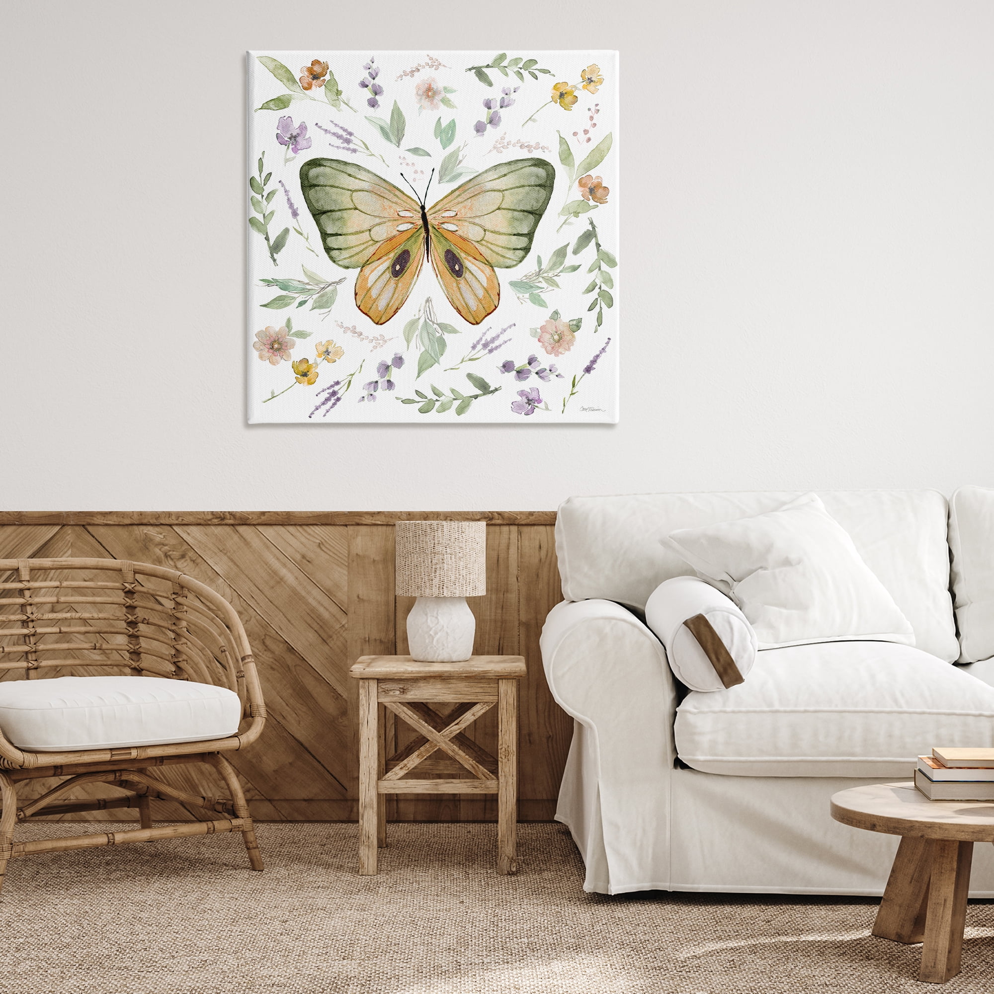 Stupell Industries Cottage Butterfly Botanicals Animals Painting Wrapped Canvas Art Print Wall Art, 36 x 36