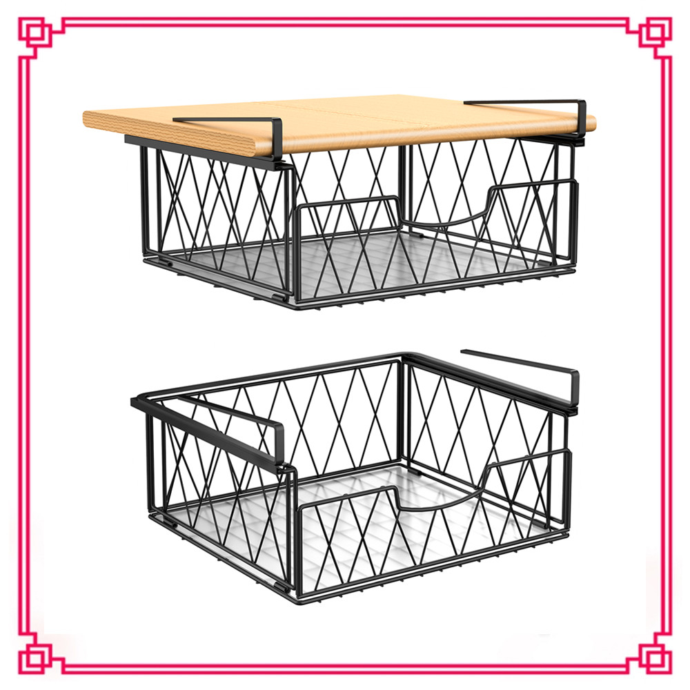 Auledio Metal Wire Sliding Under Desk Basket Hanging Shelf