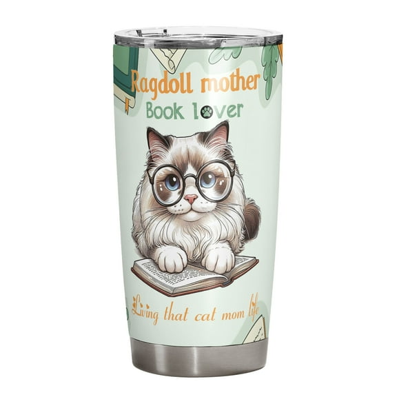 Ragdoll Mother Book Lover Living That Cat Mom Life Happy Mother's Day 20oz Stainless Steel Tumbler Insulated Cup with Lid Cat Lover Kitten Owner Gifts Idea - 03004
