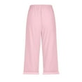 thumbnail image 5 of Pink Sweatpants Women Fashion Solid Color Cotton Flax Elastic Long Pants Beach Leisure Trousers, 5 of 5