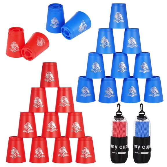 24Pcs Sport Stacking Cups, Speed Training Game for Challenge Competition, Plastic Stacking Cups, Classic Family Game for Adults, Blue Red