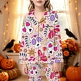 thumbnail image 2 of Afdoent Girls Pajamas Set Halloween Skeleton Print Sleepwear Long Sleeve Jammies Button-Down Nightwear Loungewear Comfortable For Kids Holiday 5-6 Years, 2 of 5