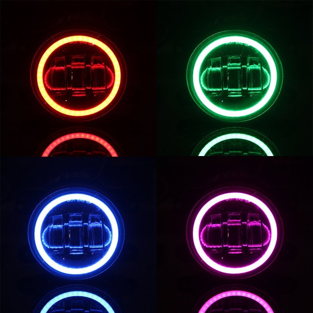 Sunpie (2pcs/set) 4" LED Fog Lights with RGB Halo Angle Eyes for Jeep Wrangler TJ LJ JK JKU