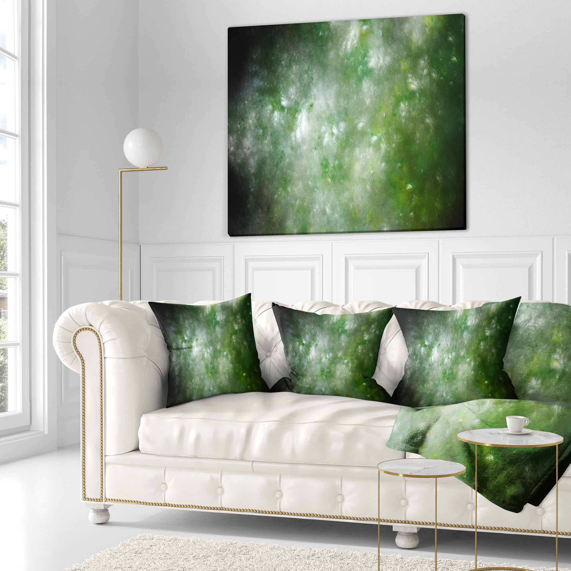Designart Blur Green Starry Fractal Sky - Abstract Throw Pillow - 18x18