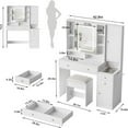 thumbnail image 4 of Vabches Large Vanity Desk Set with Sliding Lighted Mirror, Modern Makeup Table with Cushion Stool, Visible Drawers, 3 Drawers and Jewelry Cabinets & Charging Station, 4 of 8