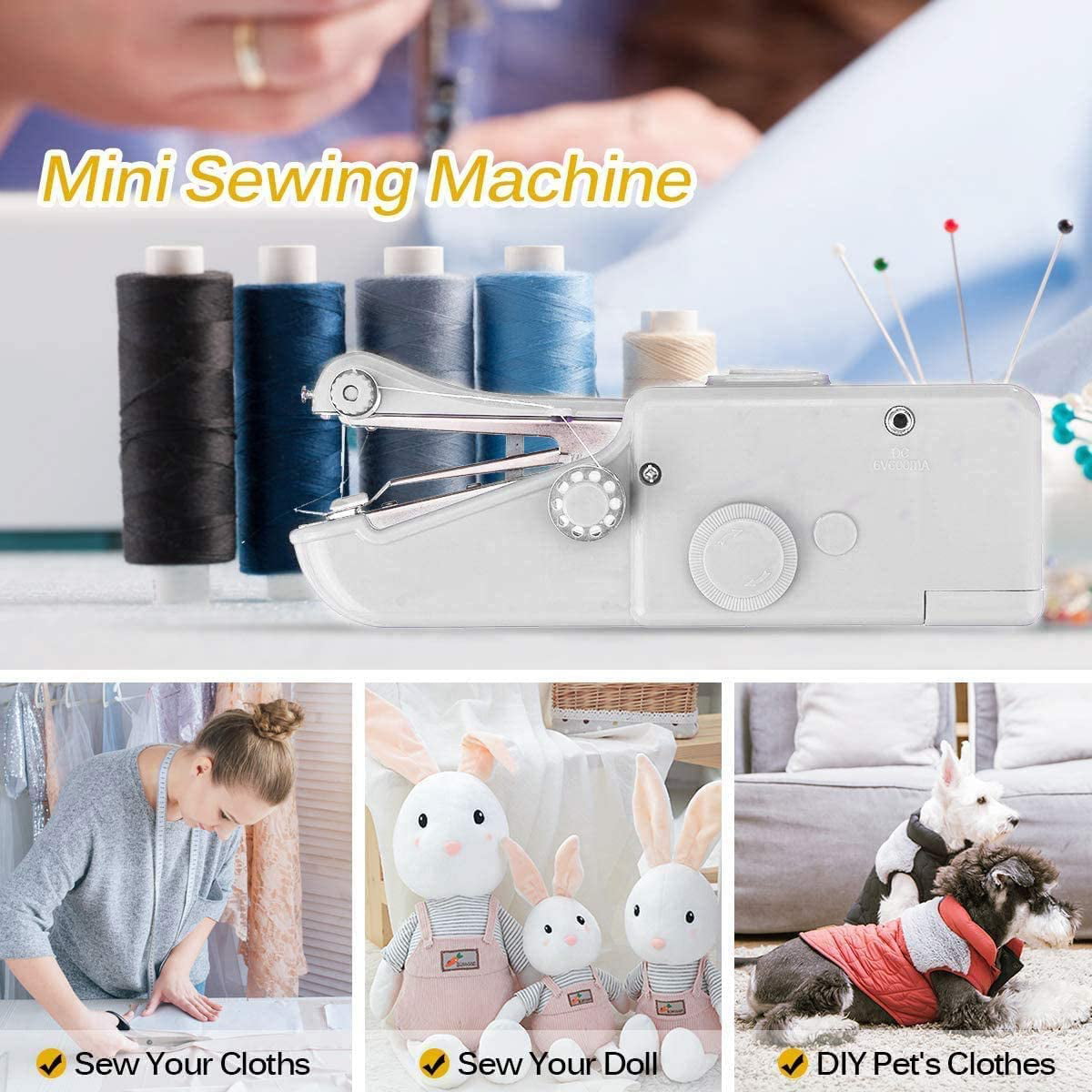 Handheld Sewing Machine, TSV Cordless Mini Portable Sewing Machine, USB  Electric Quick Stitch Fabric Kids Pet Clothes DIY