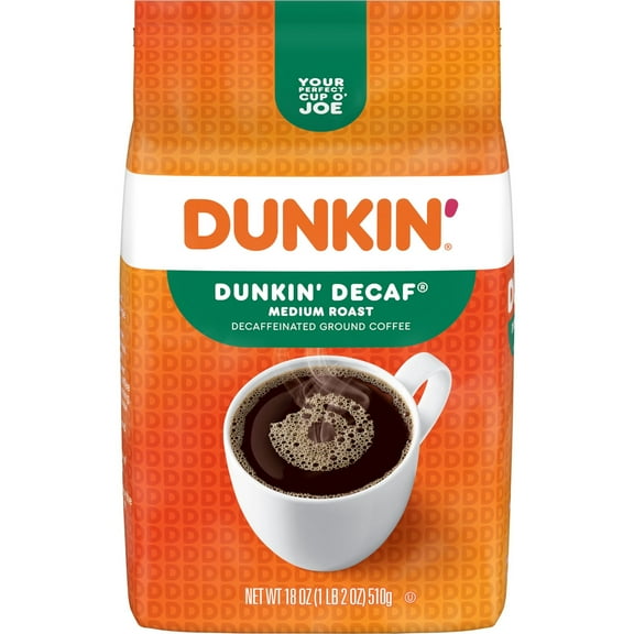 Dunkin’ Decaf Medium Roast Ground Coffee, 18 oz Bag