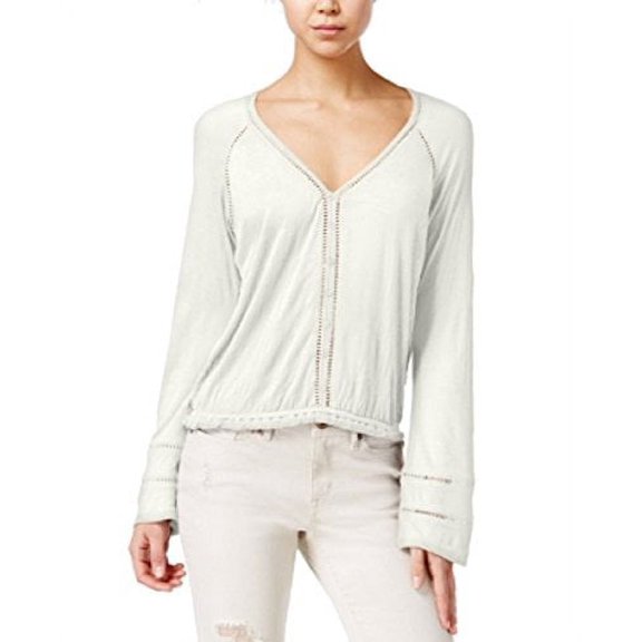 American Rag Bell-Sleeve Crochet-Trim Peasant Top (Egret, XL)