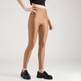 thumbnail image 4 of Hurxie Women's Shiny Satin Glossy High Waist Sport Fitness Training Yoga Pants Solid Tights Legging Khaki,Free Size, 4 of 6