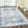 thumbnail image 4 of Assaile Blue 8*10ft Persian-style retro print Polyester Rectangle Washable Foldable Grid Printed Area Rug for Hallway Bathroom Entryway, 4 of 7