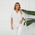 thumbnail image 2 of FJUCHAI Womens Shirts V Neck Short Sleeve Buttons Tops Tee Solid Color Blouse Loose Fit S-XXL, 2 of 9