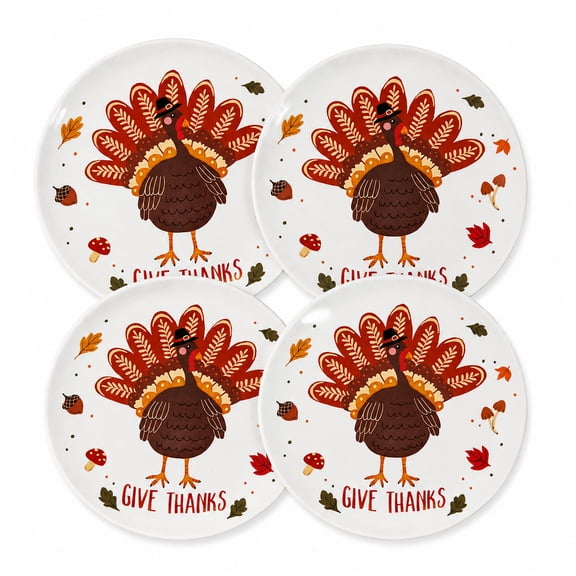 SeasonsEasy Thanksgiving Melamine Salad Plates, 8.5 Inch Set of 4 Turkey Design