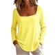 thumbnail image 2 of Hfnxid Womens Square Neck Long Sleeve Shirts Loose Fit Tunic Tops Solid Color Soft Blouses Casual Basic Tshirts Yellow,M, 2 of 7