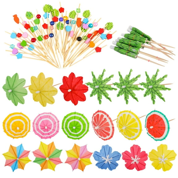400 Pcs Cocktail Drink Umbrellas with Fruit Shaped Skewers, Colorful Cocktail Decoration Picks, Bamboo Sticks, 9 cm Mix Set, Perfect for Parties, Drinks, Desserts