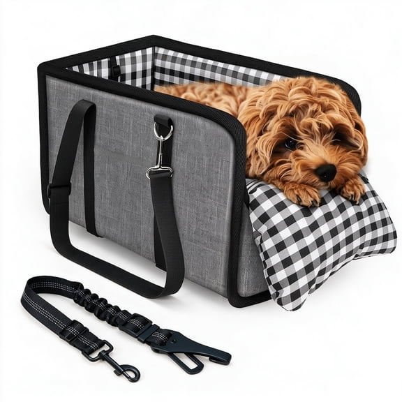 Console Dog Car Seat, Anti-Collapse Armrest Seat for Small Dogs Cats, Portable Pet Car Seat with Safety Belt & Reversible Cushion, Fits Most Car Center Consoles, Supports Up to 11 lbs