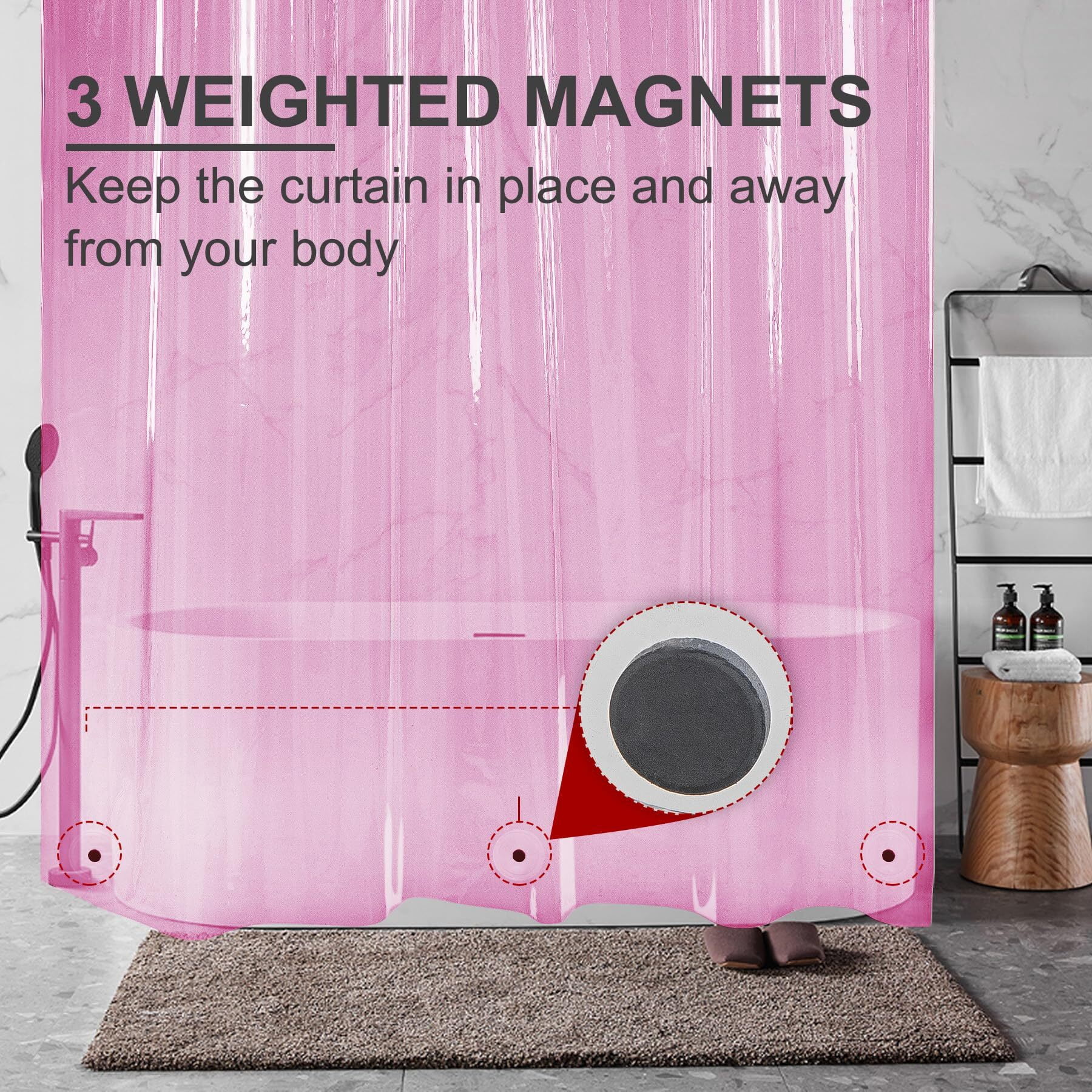 AmazerBath Shower Curtain Liner, 72x72 Clear Hot Pink Shower Curtain Liner, Lightweight Plastic Shower Curtain Liner, Cute Waterproof Shower Liner for Bathroom with 3 Magnets & 12 Grommet Holes