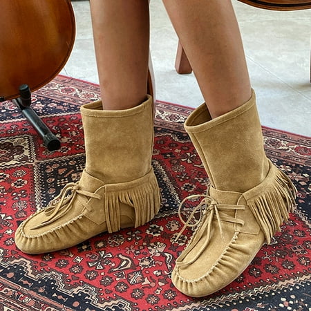 

Tangnade Boots for Women on Sale Women s Shoes Ankle Boots Retro Suede Faux Leather Tassel Round Toe Casual Shoes Flats Retro Short Boots