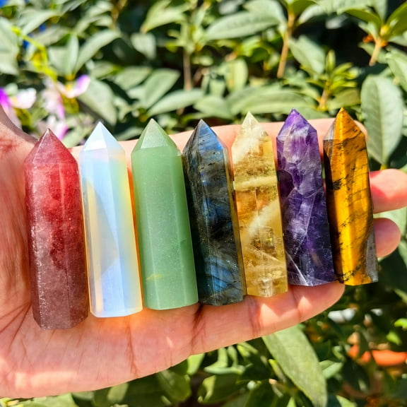1.6"-1.8" Natural Crystal Tower Point Wand Obelisk 6 Faceted Crystals Point Chakra Stone Kit Home Decor Reiki Healing Gift