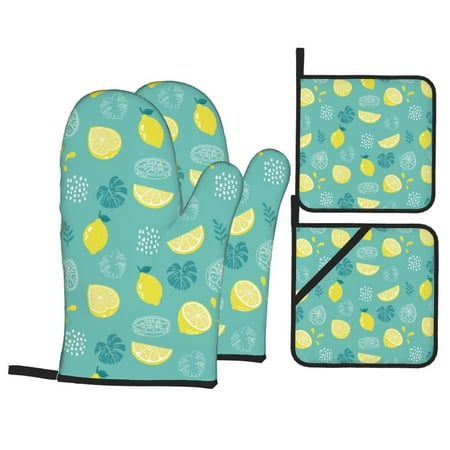 

Oven Mitts and Pot Holders 4 Piece green Cute Lemon Yellow High Heat Slip Resistant Oven Mitt and Trivets Set Kitchen Oven Glove Pot Holders for Cooking Baking Grilling