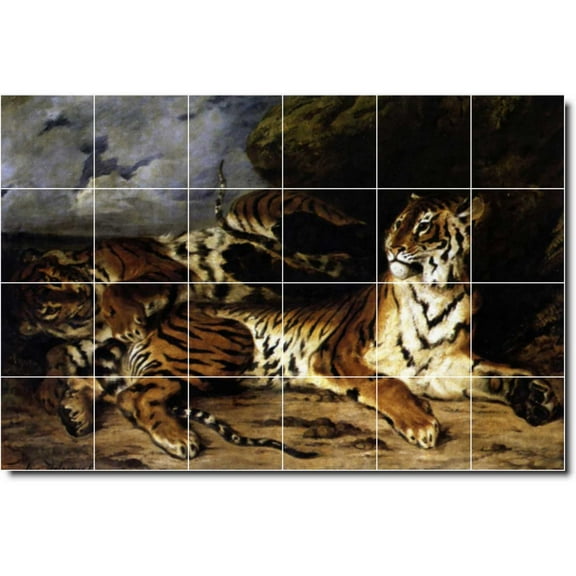 Ceramic Tile Mural-Eugene Delacroix Animals Painting 22. 25.5" w x 17" h using (24) 4.25 x 4.25 ceramic tiles