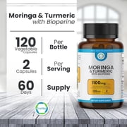 TrueMed Moringa & Turmeric Curcumin Supplement with BioPerine, 1100 mg, 95% Curcuminoids, 120 Vegan Capsules for Daily Wellness, Joint & Digestive Support