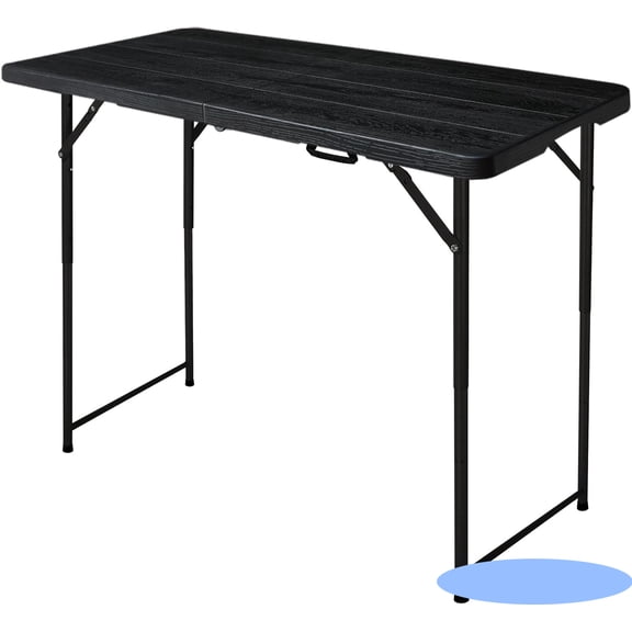 4ft Folding Table, Portable Fold-in-Half Adjustable Height Utility Table for Indoor/Outdoor Use, Durable HDPE & Steel, Stable & Lightweight, Multi-Purpose