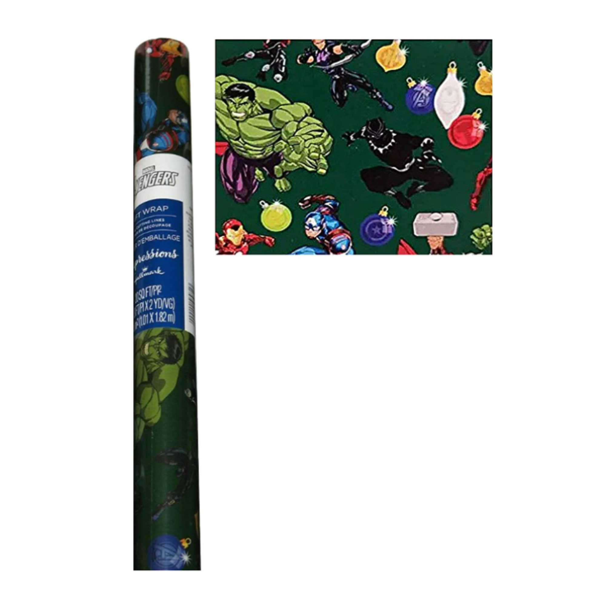 Avengers Gift Wrapping Paper Rolls with Grid Cut Lines, Christmas