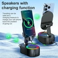 thumbnail image 4 of Wireless Induction Audio Bluetooth Speaker 5in1 Phone Holder Emergency Rechargeable (3000mAh) with Colorful Ambient Light 300° Foldable for Tablet iPhone Android (Black), 4 of 5