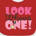 thumbnail image 4 of Inktastic Look Who is One Owl Girls Baby Bib, 4 of 4