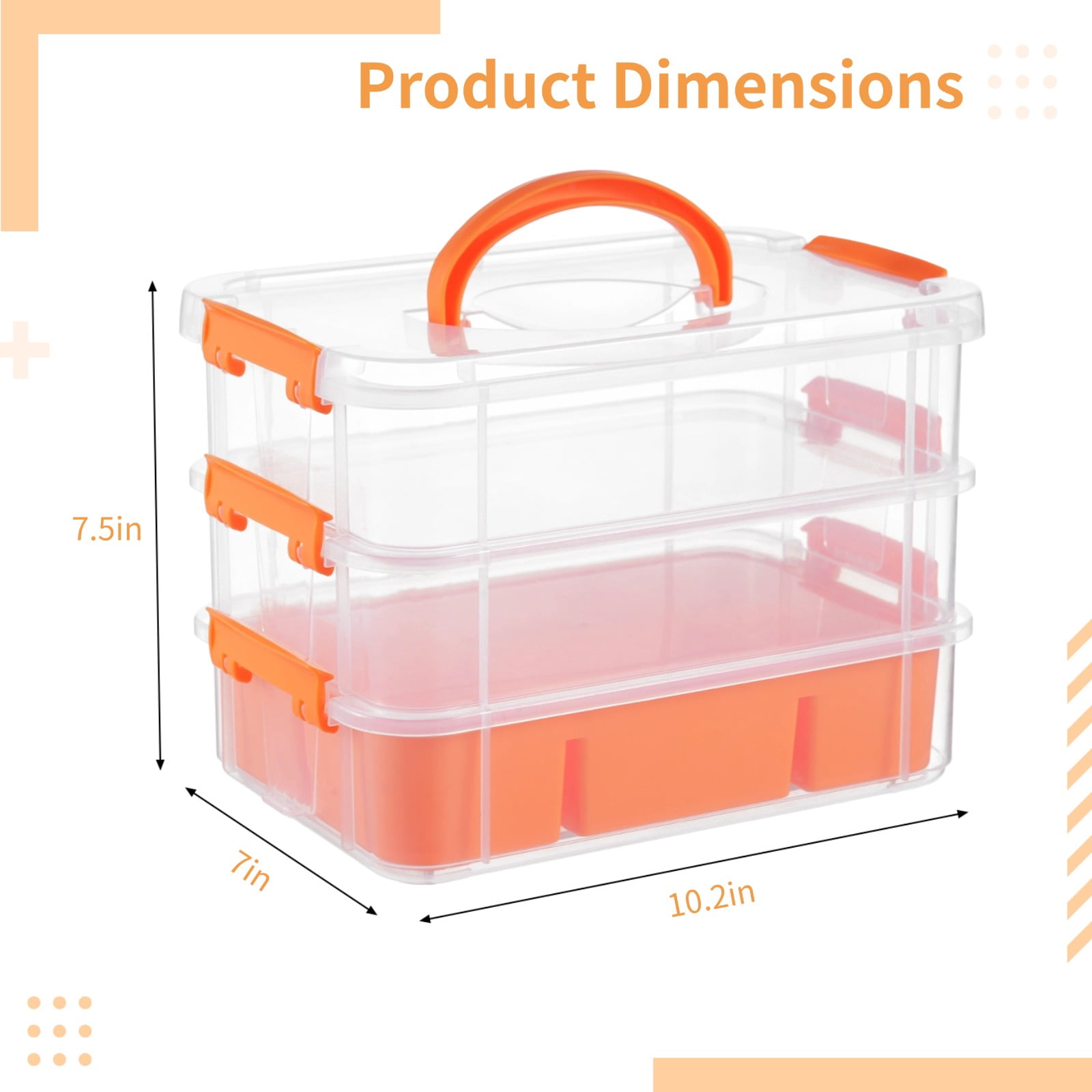 3-Layer Organizer Case Stack & Carry Box, Plastic Multipurpose Storage Container Box, Portable Handled Storage Box with Removable Tray for Organizing Sewing Supplies
