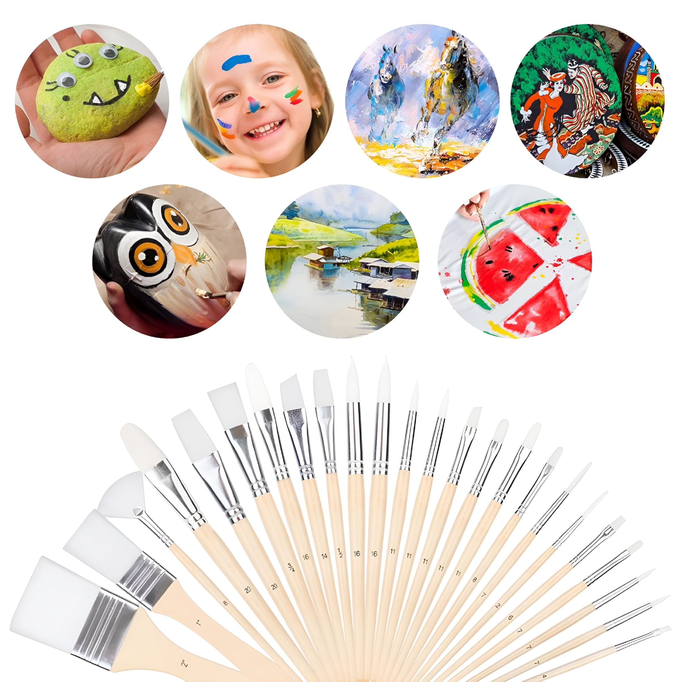 CCOCC Multi-Shaped Polyester Paint Brushes for Acrylic,Oil,Watercolor,Gouache,Fine Detailing,Face Painting,24 Count Different Sizes,Wood Color