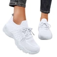 thumbnail image 2 of Women Breathable Knit Lace Up Walking Sneakers, Thick Cushioned Sole Lightweight Daily Commute Casual Outdoor Footwear White 7.5, 2 of 7