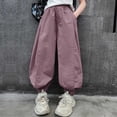 thumbnail image 5 of DJDLJWCJ Big Girls Cargo Pants Straight Leg Multi-pocket School Uniform Pants Elastic Waist Comforty Loose Fit Casual Pants Purple Size 10-11Years, 5 of 6