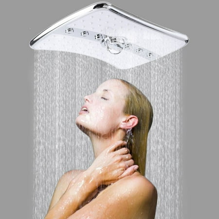 - Shower Shower Head 4 Setting Multi-Function Bathroom Rectangular Waterfall Rainfall Abs Chrome Jet Shower Head Handheld Wand Combo Chrome&White